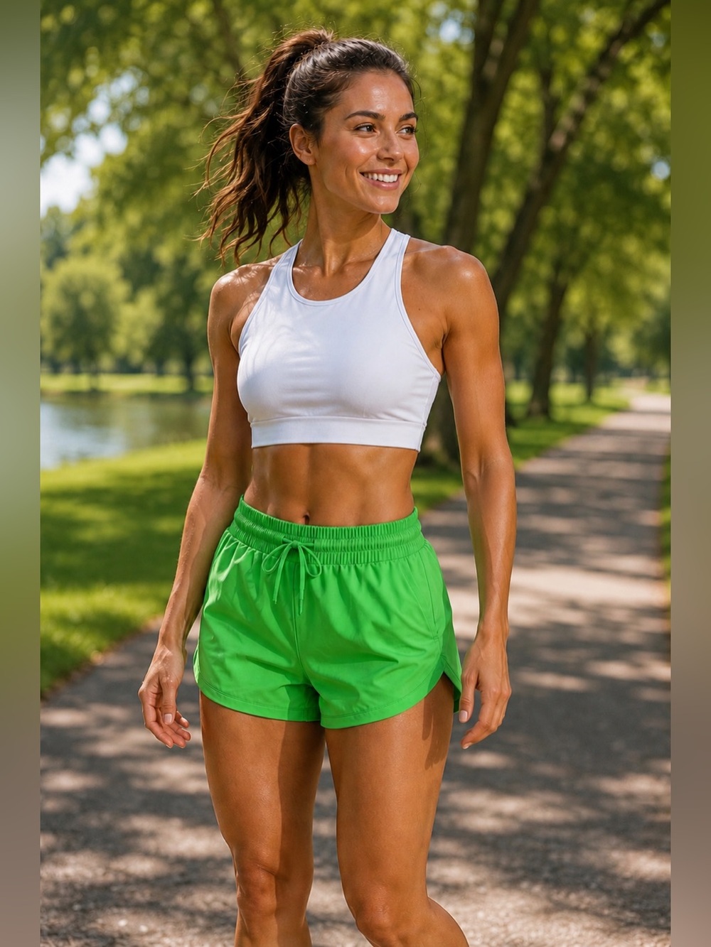 ZYIA Neon Green Athletic Womens Running Shorts
